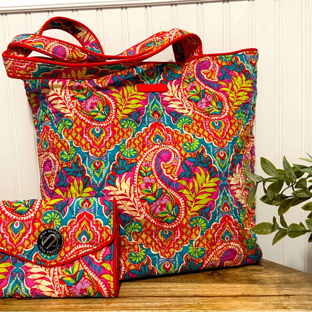 Vera Bradley Paisley Tote Bag with Matching Wallet Set